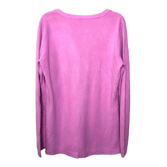 New YORK & COMPANY - Pink Deep V-Neck Long Sleeve Sweater Barbiecore - Size XL - Picture 2 of 5